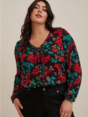 Torrid Georgette Pintuck Button-Front Blouse Floral Women Size 2X